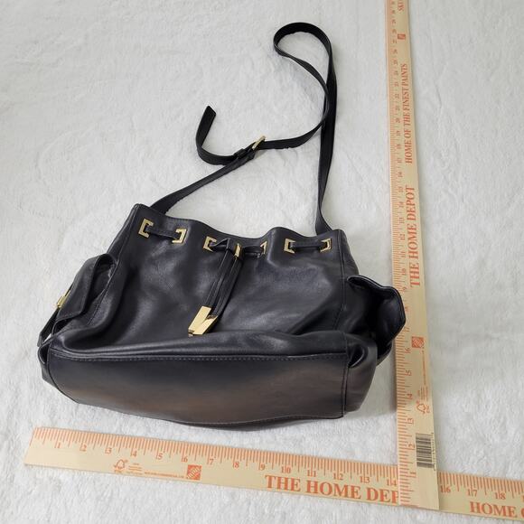 Michael Kors Black Leather Bucket Style Bag Drawstring Gold Hardware - Picture 10 of 11